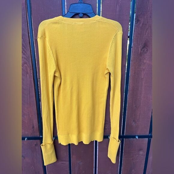 TORY BURCH Simone Ribbed Mustard Cardigan size small - Picture 2 of 5